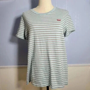 Levi's Large Blue Brown Striped Classic Crewneck Short Sleeve Summer Logo Tee